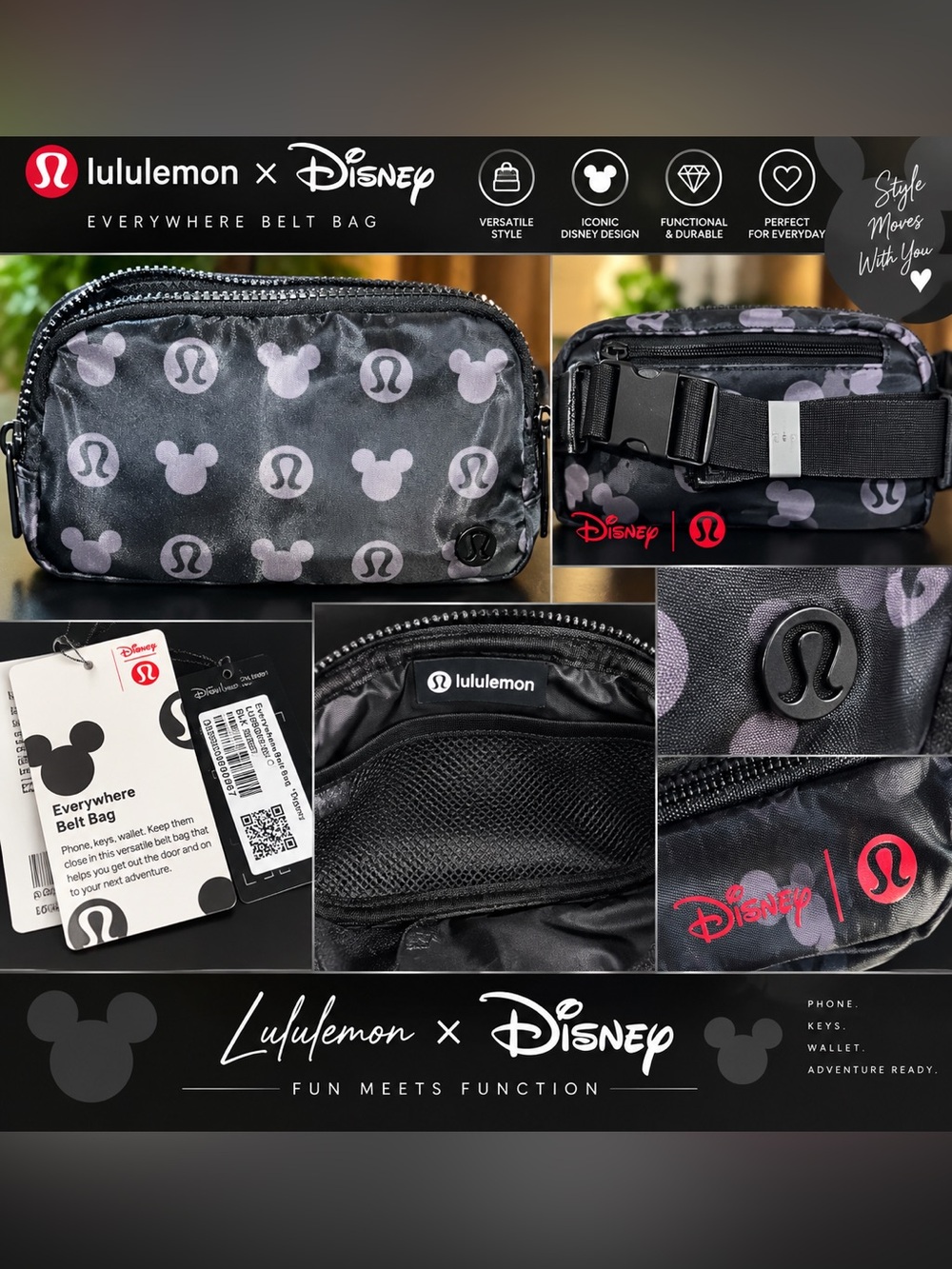 Everywhere Belt Bag - Black with Lilac Mickey Print